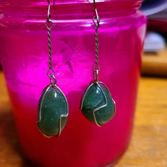 Asymmetrical Jade Earrings - Picture 1 of 2